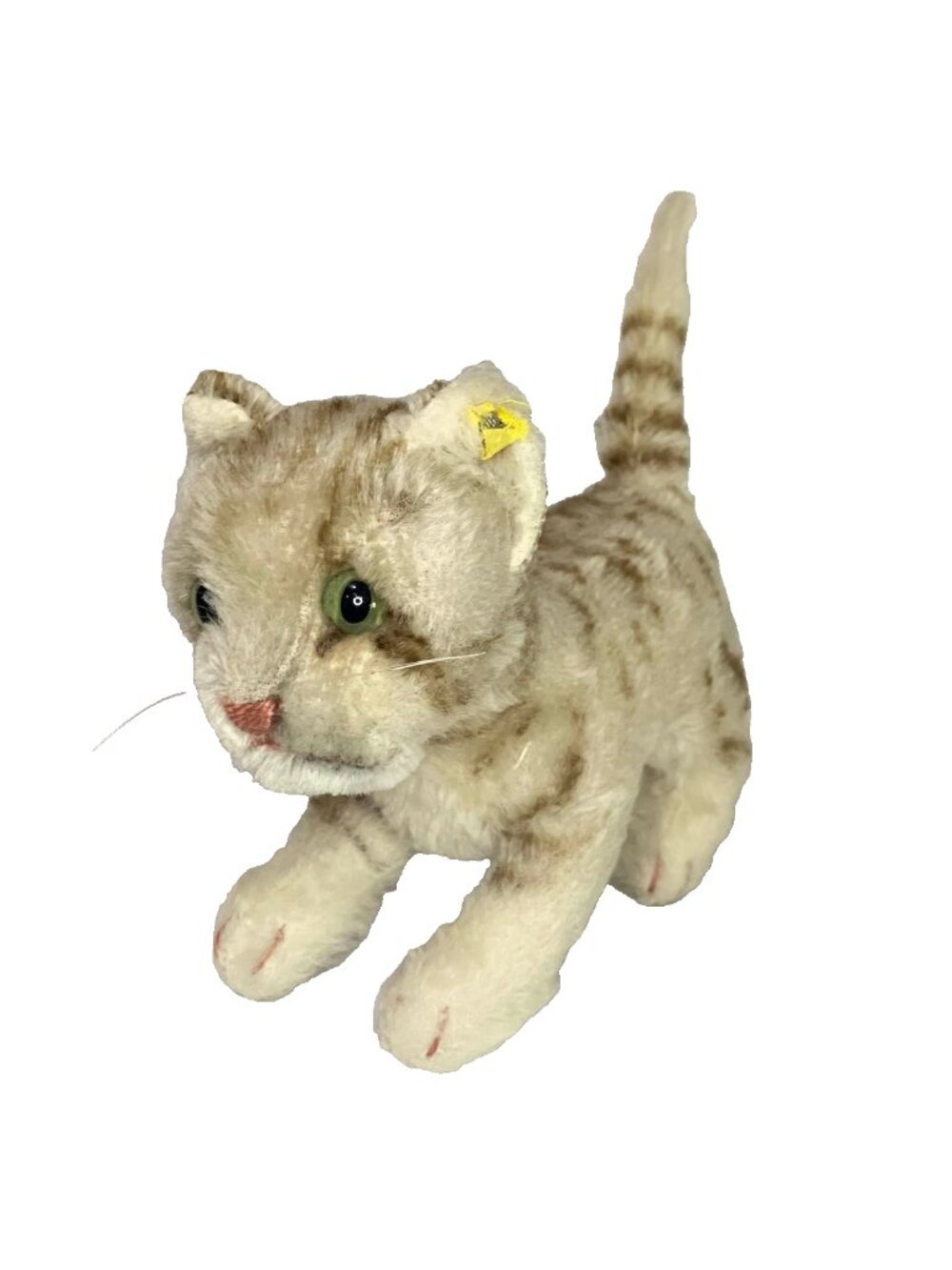 VTG Steiff Tapsy Tabby Cat 1960s Mohair Kitten 7" Germany Glass Eyes